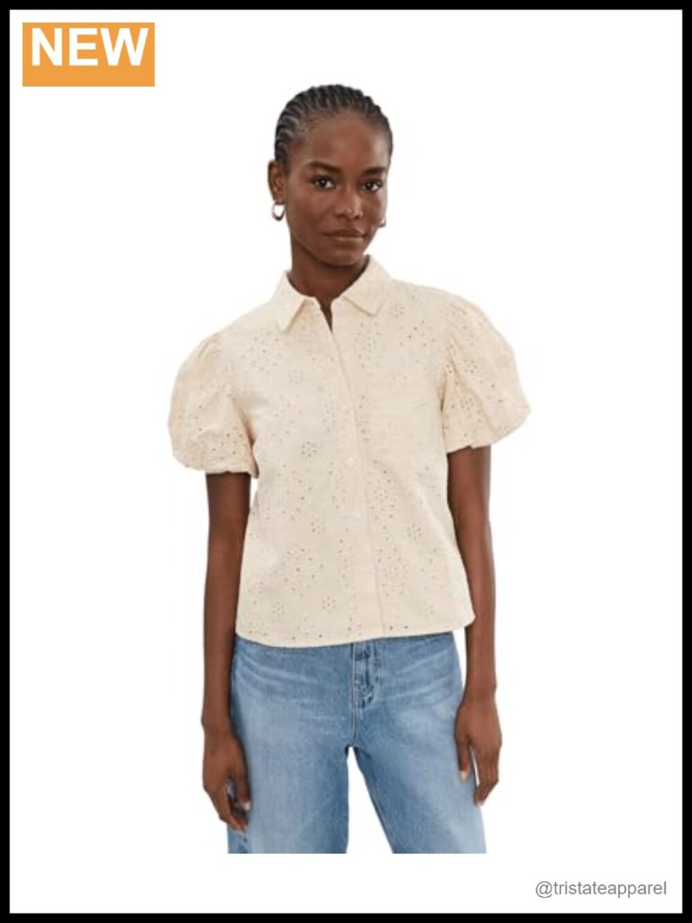 CeCe Eyelet Embroidery Bubble Sleeve Top